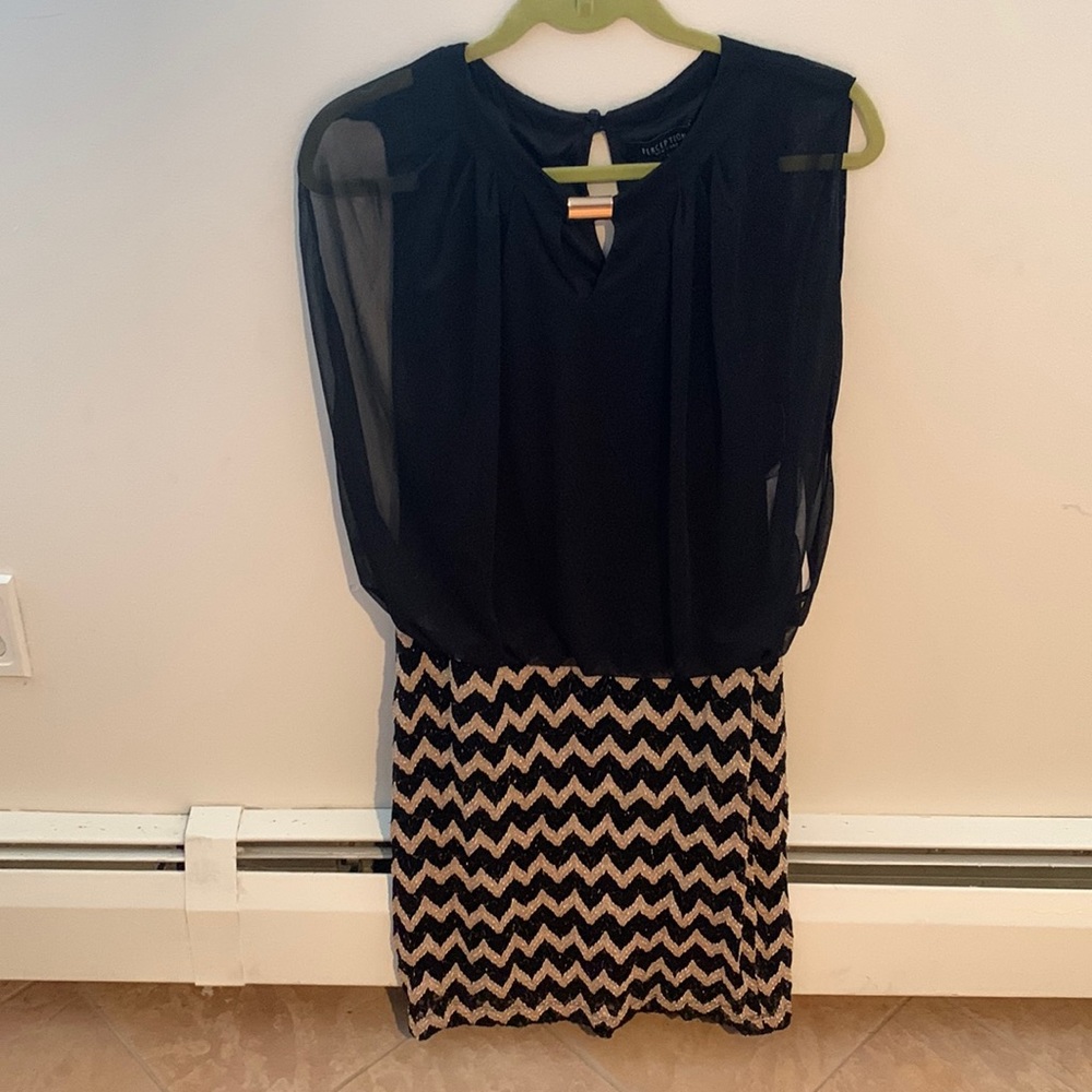 black dress with gold skirt